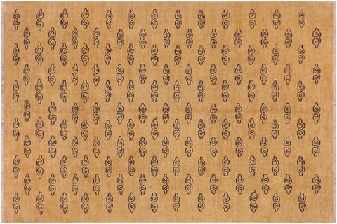 handmade Modern Gabbeh Tan Blue Hand Knotted RECTANGLE 100% WOOL area rug 8' x 9'