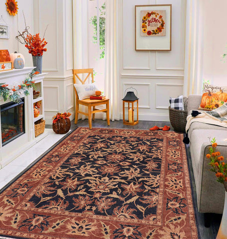 handmade Traditional Kafkaz Blue Rust Hand Knotted RECTANGLE 100% WOOL area rug 8x10