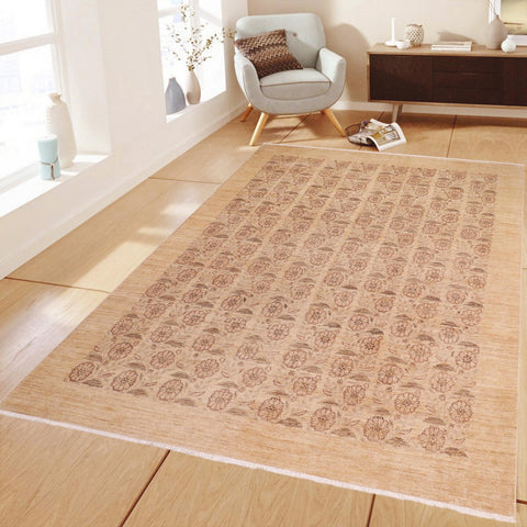 handmade Modern Kafkaz Lt. Tan Gold Hand Knotted RECTANGLE 100% WOOL area rug 8' x 10'