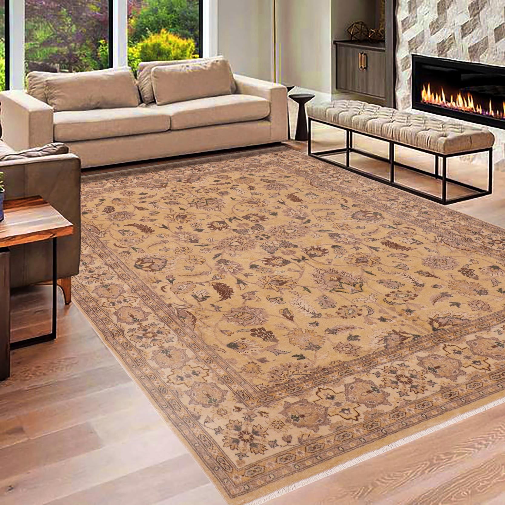 handmade Traditional Kafkaz Tan Beige Hand Knotted RECTANGLE 100% WOOL area rug 8x10