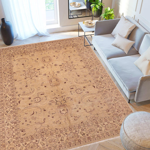 handmade Traditional Kafkaz Tan Beige Hand Knotted RECTANGLE 100% WOOL area rug 8x10