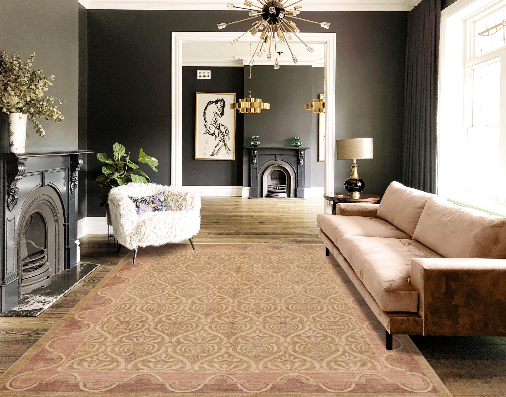 handmade Transitional Kafkaz Lt. Green Lt. Brown Hand Knotted RECTANGLE 100% WOOL area rug 8' x 10'