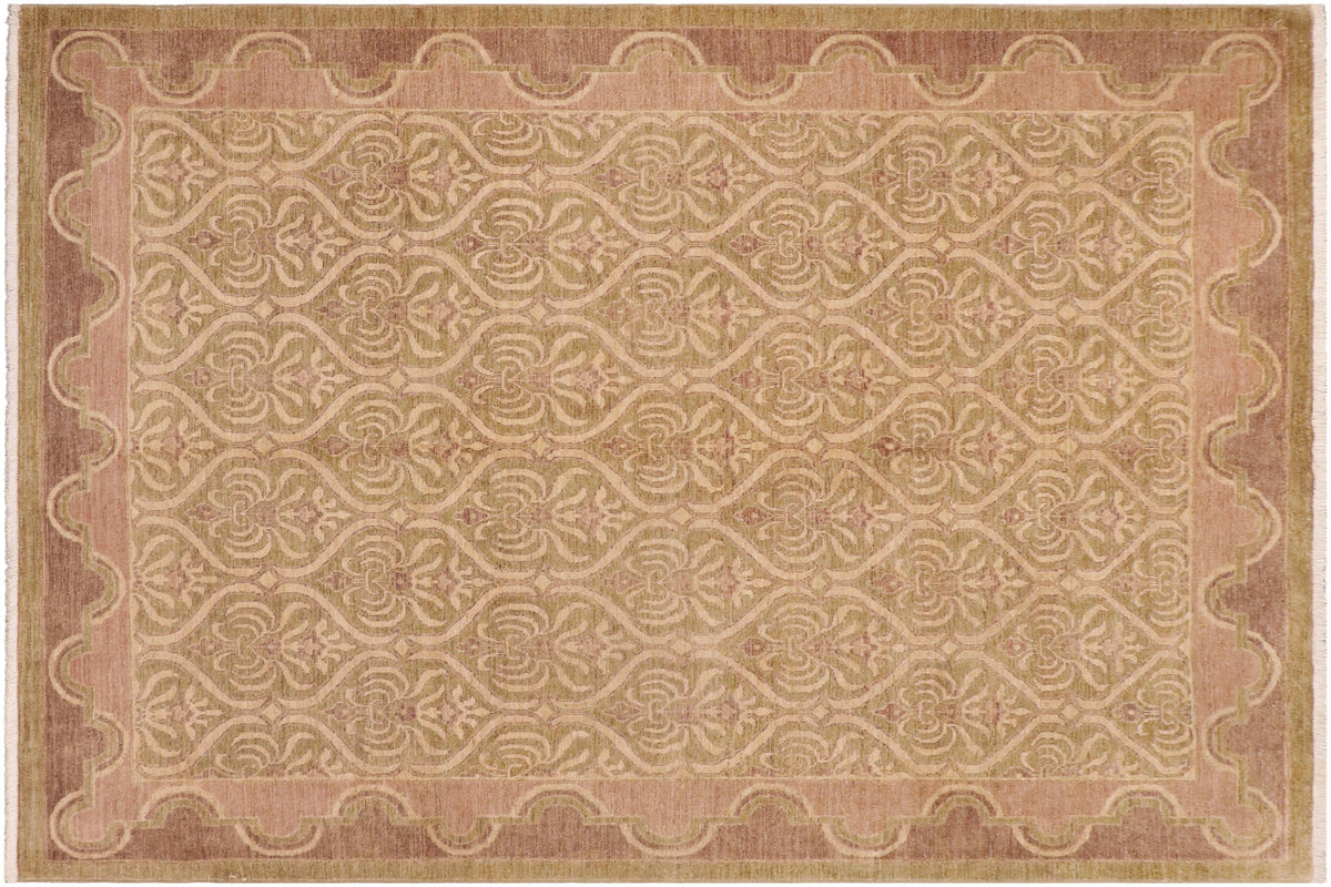 handmade Transitional Kafkaz Lt. Green Lt. Brown Hand Knotted RECTANGLE 100% WOOL area rug 8' x 10'