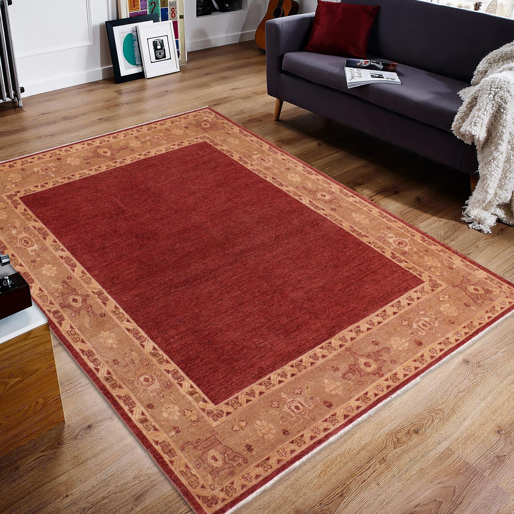 handmade Modern Kafkaz Red Brown Hand Knotted RECTANGLE 100% WOOL area rug 8' x 9'