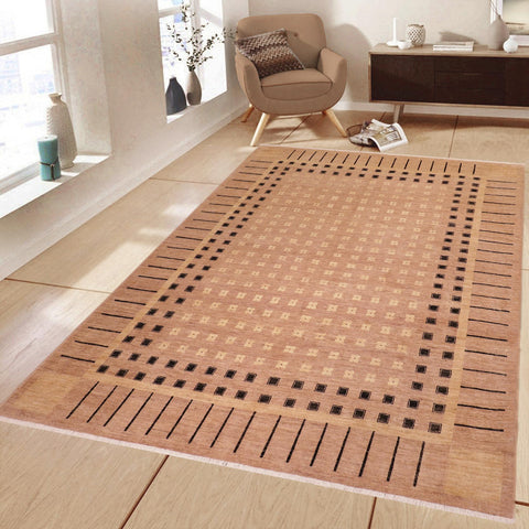 handmade Modern Kafkaz Nude Black Hand Knotted RECTANGLE 100% WOOL area rug 8' x 9'