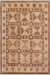 handmade Transitional Kafkaz Brown Tan Hand Knotted RECTANGLE 100% WOOL area rug 8X10