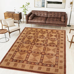 handmade Transitional Kafkaz Brown Tan Hand Knotted RECTANGLE 100% WOOL area rug 8X10