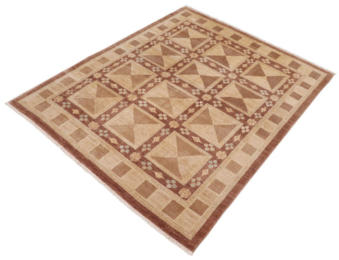 handmade Modern Kafkaz Brown Tan Hand Knotted RECTANGLE 100% WOOL area rug 8' x 10'