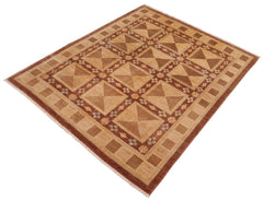 handmade Transitional Kafkaz Brown Tan Hand Knotted RECTANGLE 100% WOOL area rug 8X10