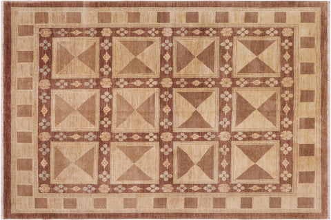 handmade Modern Kafkaz Brown Tan Hand Knotted RECTANGLE 100% WOOL area rug 8' x 10'