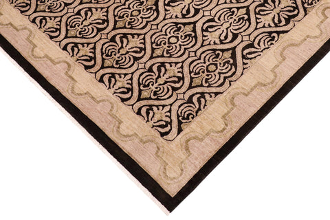 handmade Transitional Kafkaz Black Tan Hand Knotted RECTANGLE 100% WOOL area rug 8' x 10'