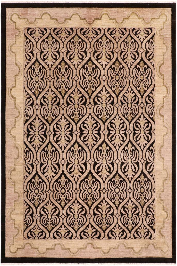 handmade Transitional Kafkaz Black Tan Hand Knotted RECTANGLE 100% WOOL area rug 8X10