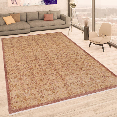 handmade Modern Kafkaz Tan Lt. Gold Hand Knotted RECTANGLE 100% WOOL area rug 8' x 10'