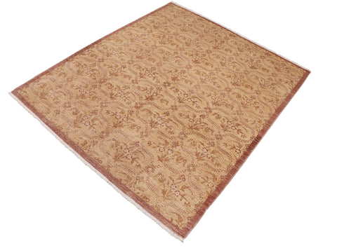 handmade Modern Kafkaz Tan Lt. Gold Hand Knotted RECTANGLE 100% WOOL area rug 8' x 10'