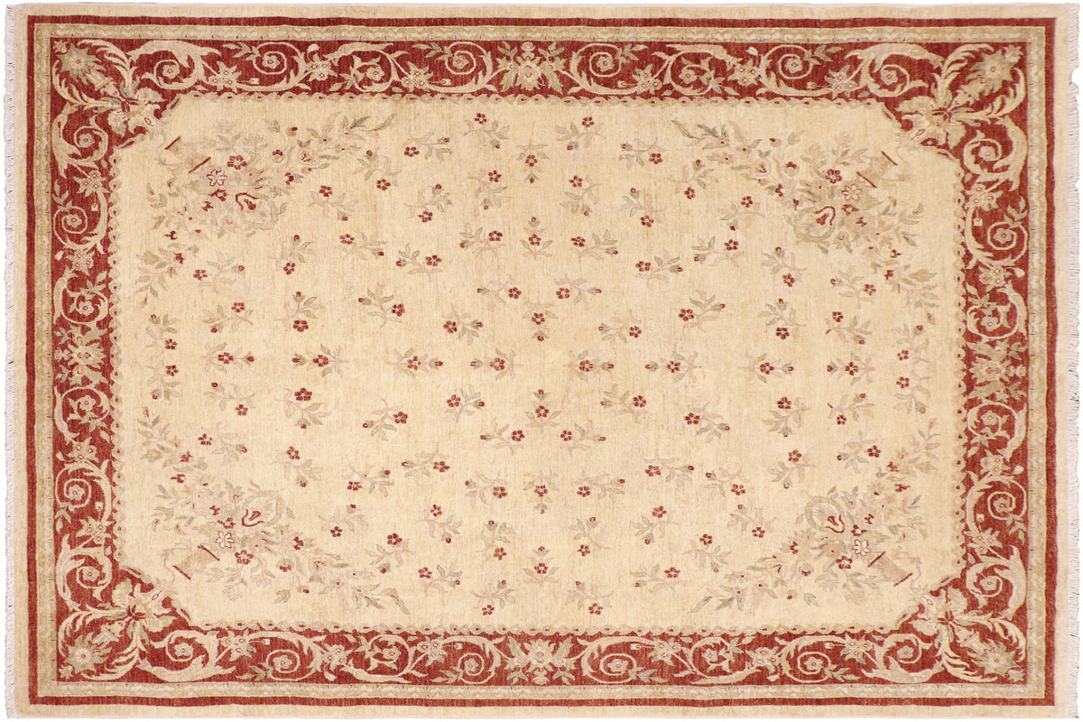 handmade Transitional Kafkaz Beige Rust Hand Knotted RECTANGLE 100% WOOL area rug 8' x 10'