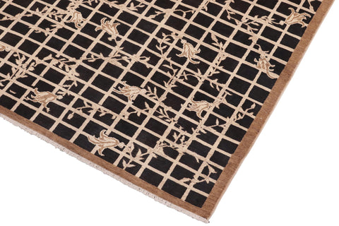 handmade Modern Kafkaz Black Beige Hand Knotted RECTANGLE WOOL&SILK area rug 8' x 10'