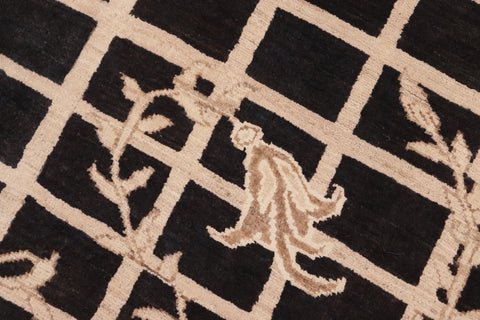 handmade Modern Kafkaz Black Beige Hand Knotted RECTANGLE WOOL&SILK area rug 8' x 10'