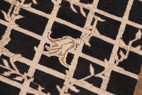 handmade Modern Kafkaz Black Beige Hand Knotted RECTANGLE WOOL&SILK area rug 8' x 10'