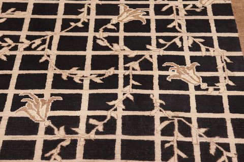 handmade Modern Kafkaz Black Beige Hand Knotted RECTANGLE WOOL&SILK area rug 8' x 10'