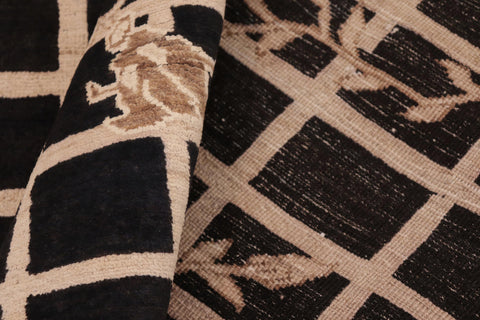 handmade Modern Kafkaz Black Beige Hand Knotted RECTANGLE WOOL&SILK area rug 8' x 10'