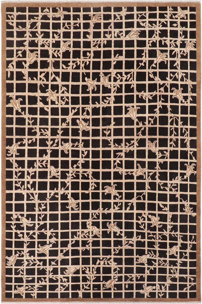 handmade Transitional Kafkaz Black Beige Hand Knotted RECTANGLE WOOL&SILK area rug 8X10