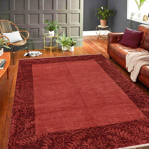handmade Modern Kafkaz Red Burgundy Hand Knotted RECTANGLE 100% WOOL area rug 8' x 10'