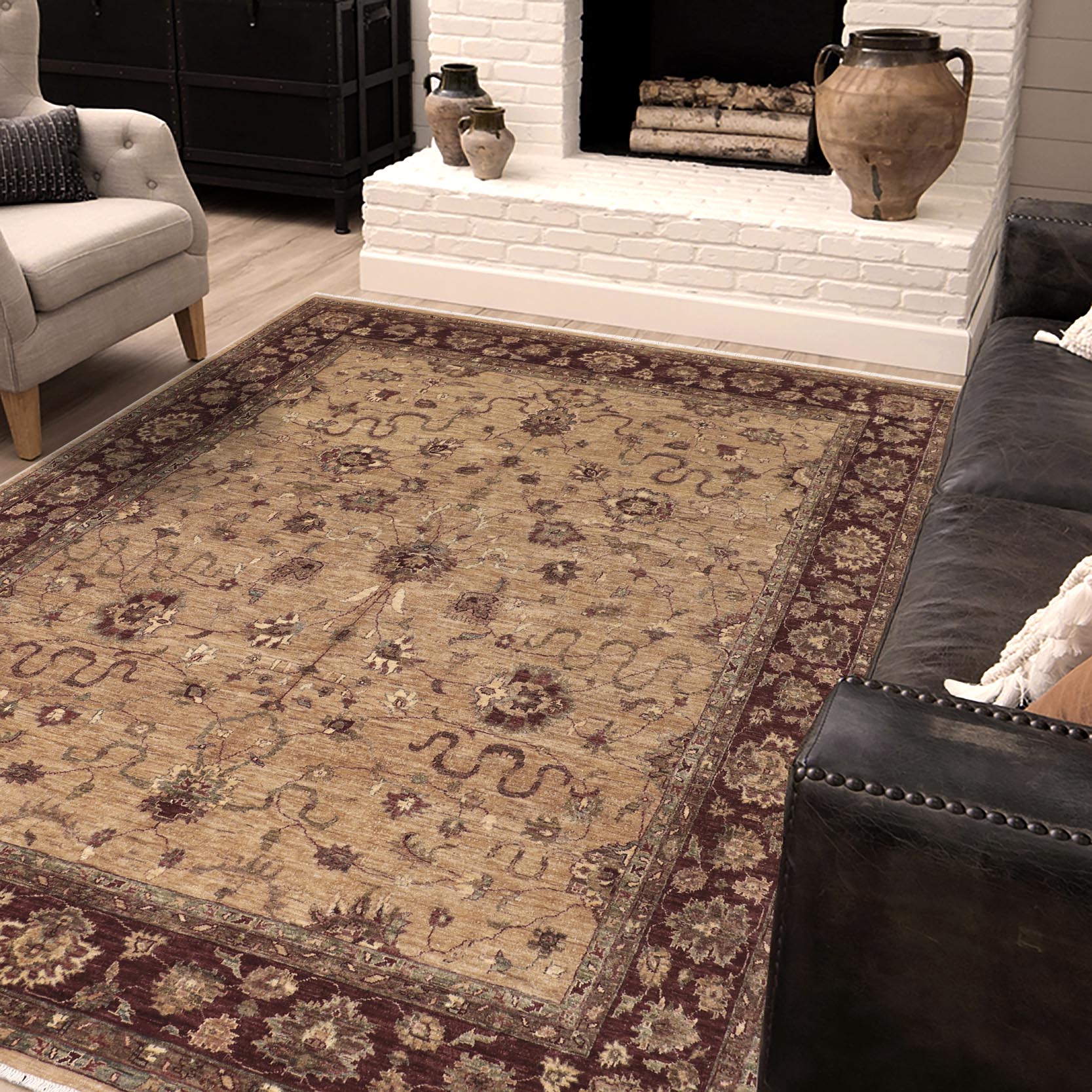 handmade Traditional Kafkaz Tan Brown Hand Knotted RECTANGLE 100% WOOL area rug 8x10