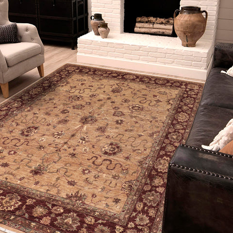 handmade Traditional Kafkaz Tan Brown Hand Knotted RECTANGLE 100% WOOL area rug 8x10