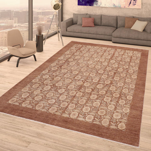 handmade Modern Kafkaz Brown Beige Hand Knotted RECTANGLE 100% WOOL area rug 8' x 10'