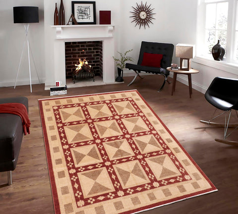 handmade Modern Kafkaz Red Tan Hand Knotted RECTANGLE 100% WOOL area rug 8' x 10'