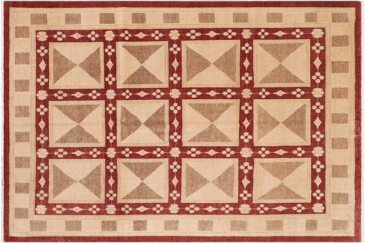 handmade Modern Kafkaz Red Tan Hand Knotted RECTANGLE 100% WOOL area rug 8' x 10'