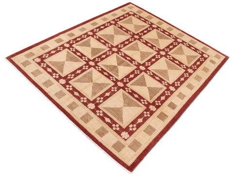 handmade Modern Kafkaz Red Tan Hand Knotted RECTANGLE 100% WOOL area rug 8' x 10'