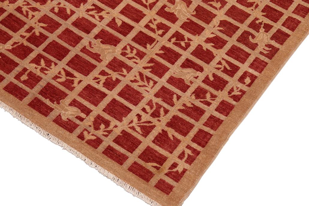 handmade Transitional Kafkaz Rust Tan Hand Knotted RECTANGLE 100% WOOL area rug 8X10