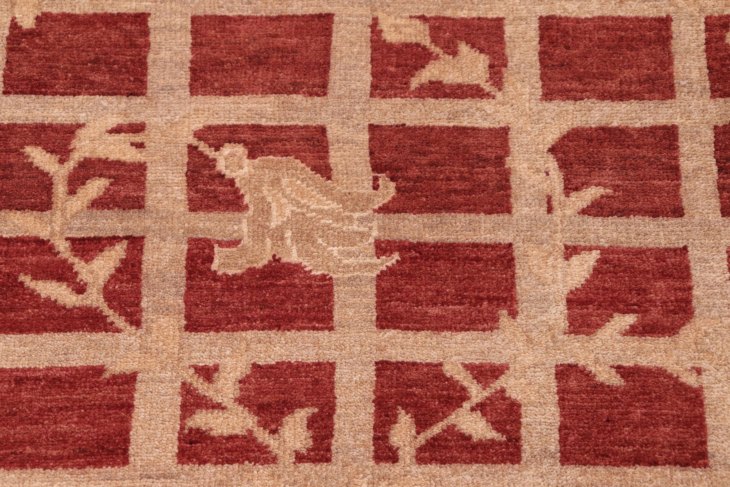 handmade Modern Kafkaz Rust Tan Hand Knotted RECTANGLE 100% WOOL area rug 8' x 10'