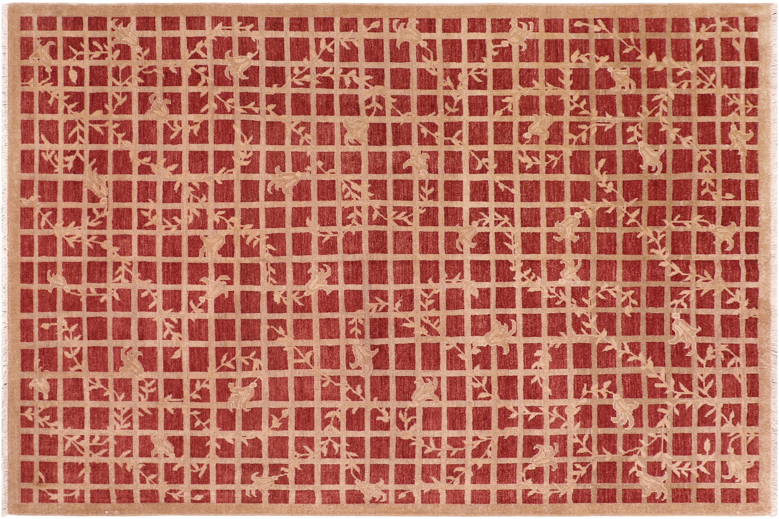 handmade Modern Kafkaz Rust Tan Hand Knotted RECTANGLE 100% WOOL area rug 8' x 10'