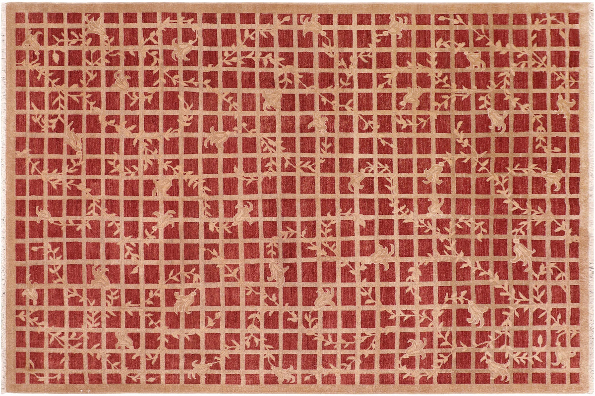 handmade Modern Kafkaz Rust Tan Hand Knotted RECTANGLE 100% WOOL area rug 8' x 10'