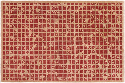 handmade Modern Kafkaz Rust Tan Hand Knotted RECTANGLE 100% WOOL area rug 8' x 10'