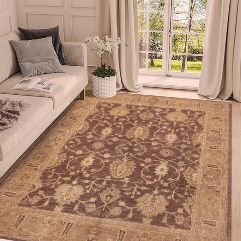 handmade Traditional Kafkaz Brown Tan Hand Knotted RECTANGLE 100% WOOL area rug 8x10
