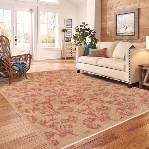 handmade Modern Kafkaz Tan Rust Hand Knotted RECTANGLE 100% WOOL area rug 8' x 10'