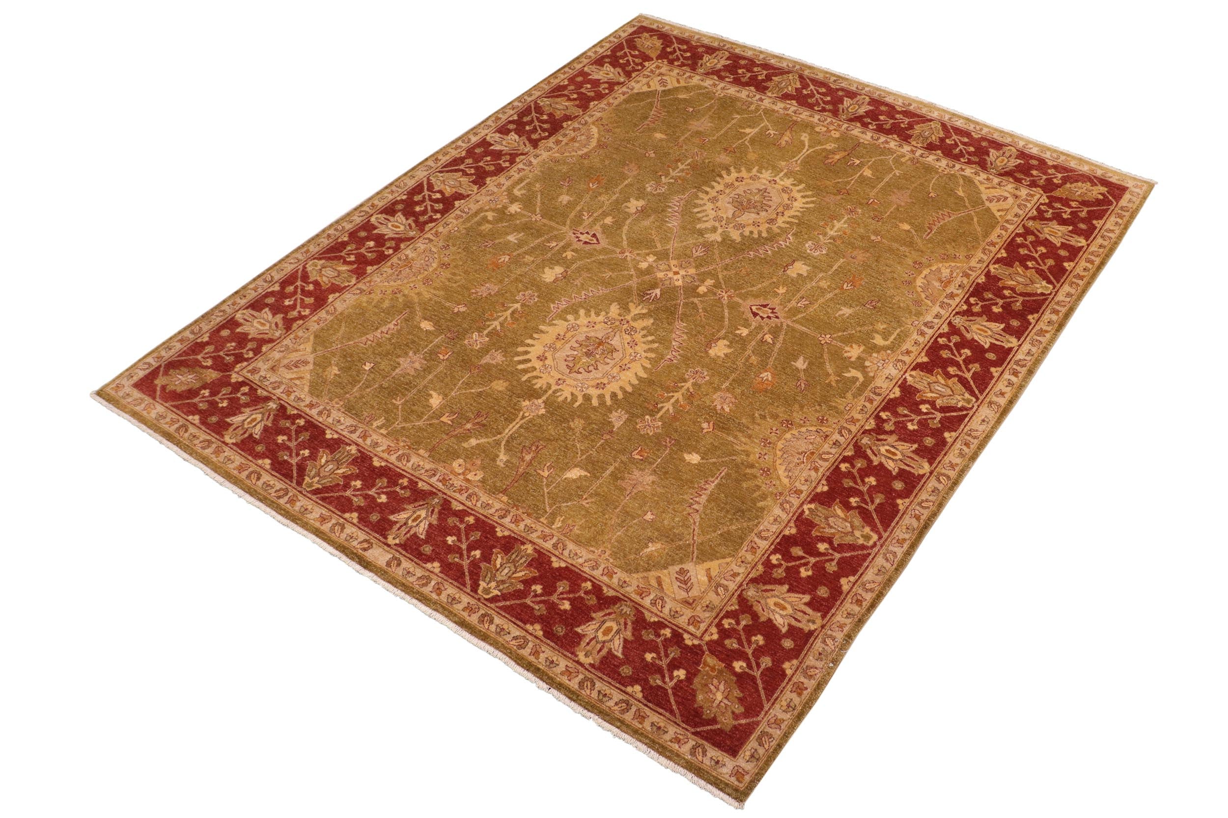 handmade Traditional Kafkaz Olive Green Rust Hand Knotted RECTANGLE 100% WOOL area rug 8x10