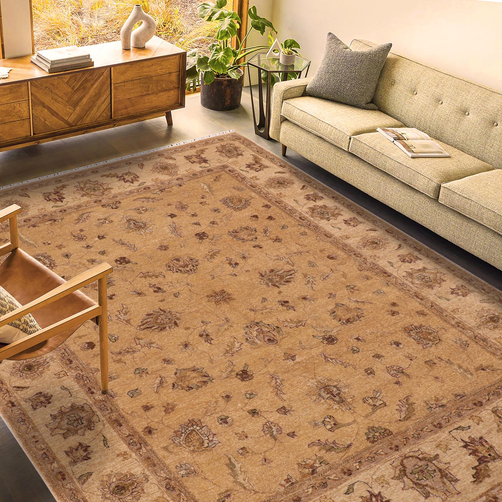 handmade Traditional Kafkaz Gold Beige Hand Knotted RECTANGLE 100% WOOL area rug 8x10