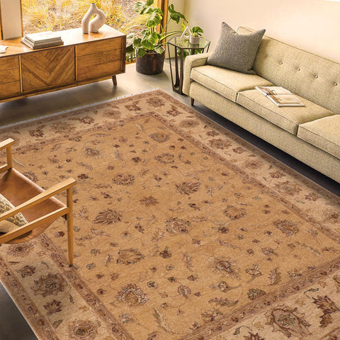 handmade Traditional Kafkaz Gold Beige Hand Knotted RECTANGLE 100% WOOL area rug 8x10