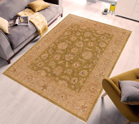 handmade Traditional Kafkaz Green Tan Hand Knotted RECTANGLE 100% WOOL area rug 8x10