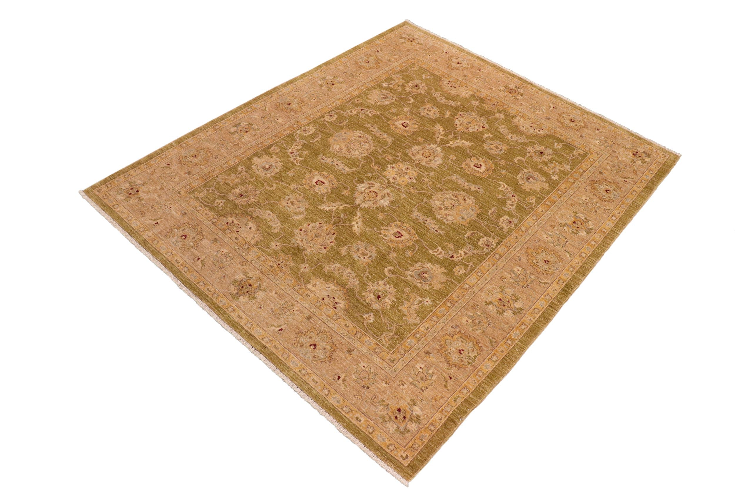 handmade Traditional Kafkaz Green Tan Hand Knotted RECTANGLE 100% WOOL area rug 8x10