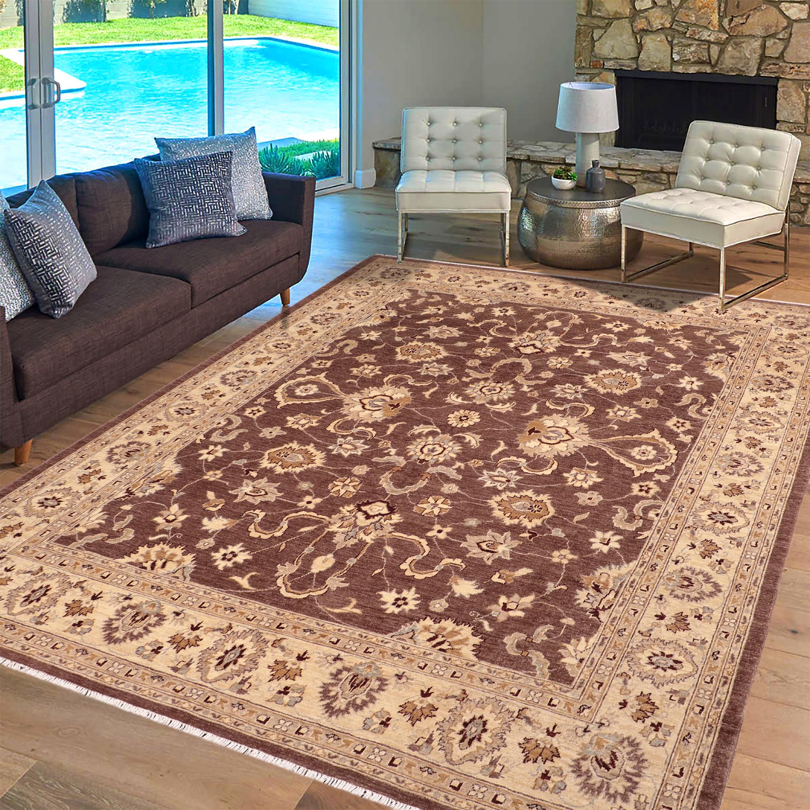 handmade Traditional Kafkaz Brown Beige Hand Knotted RECTANGLE 100% WOOL area rug 8x10