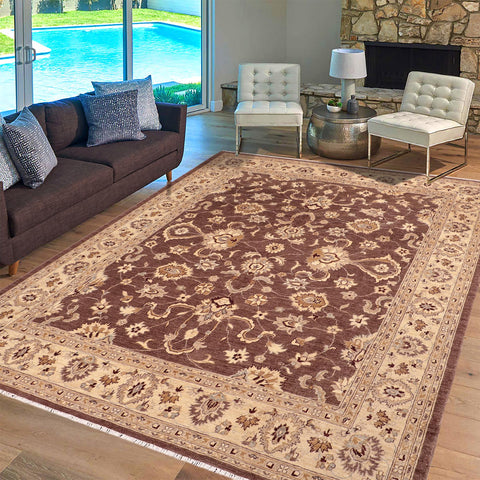 handmade Traditional Kafkaz Brown Beige Hand Knotted RECTANGLE 100% WOOL area rug 8x10