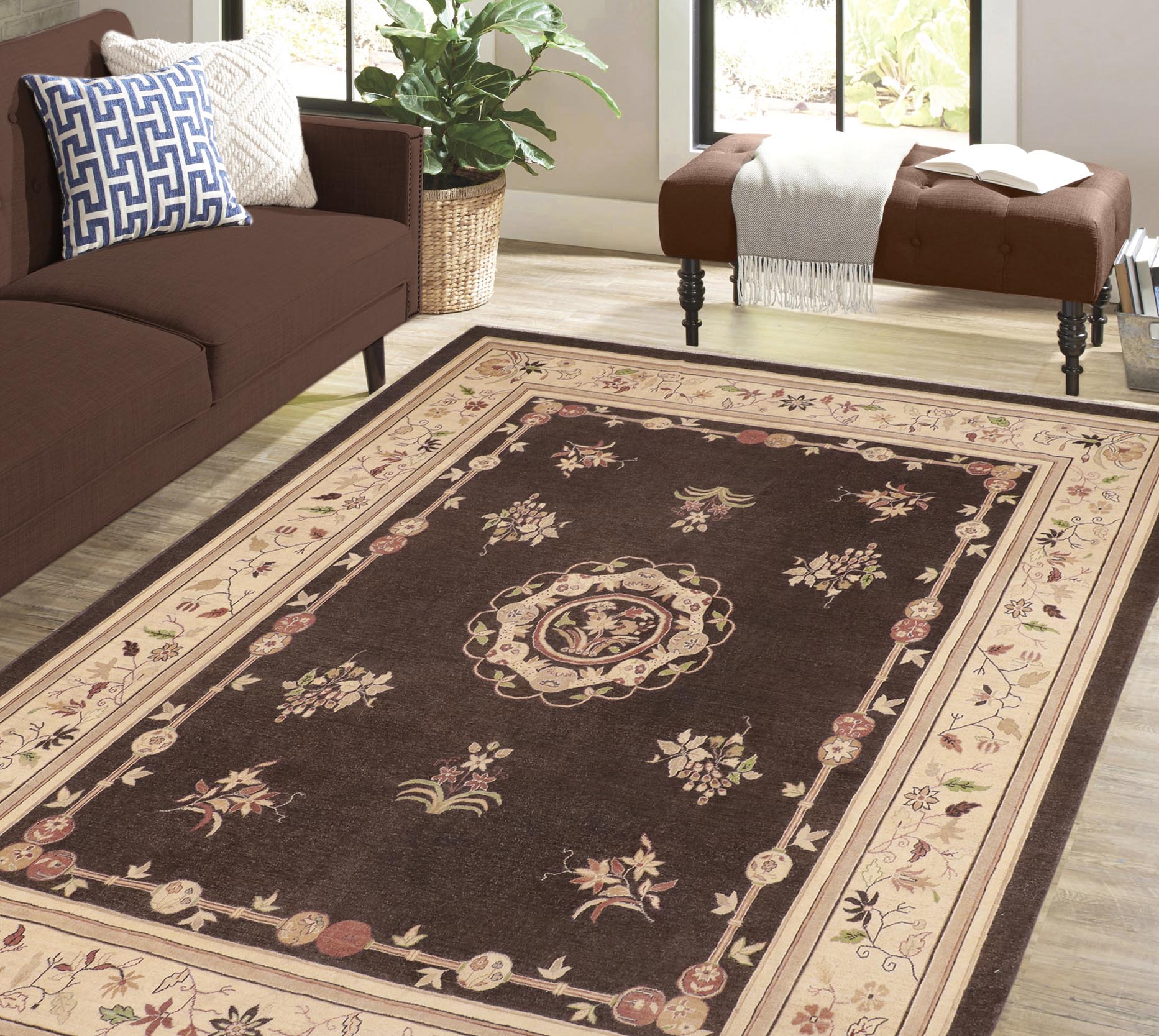 handmade Traditional Kafkaz Brown Beige Hand Knotted RECTANGLE 100% WOOL area rug 8' x 10'
