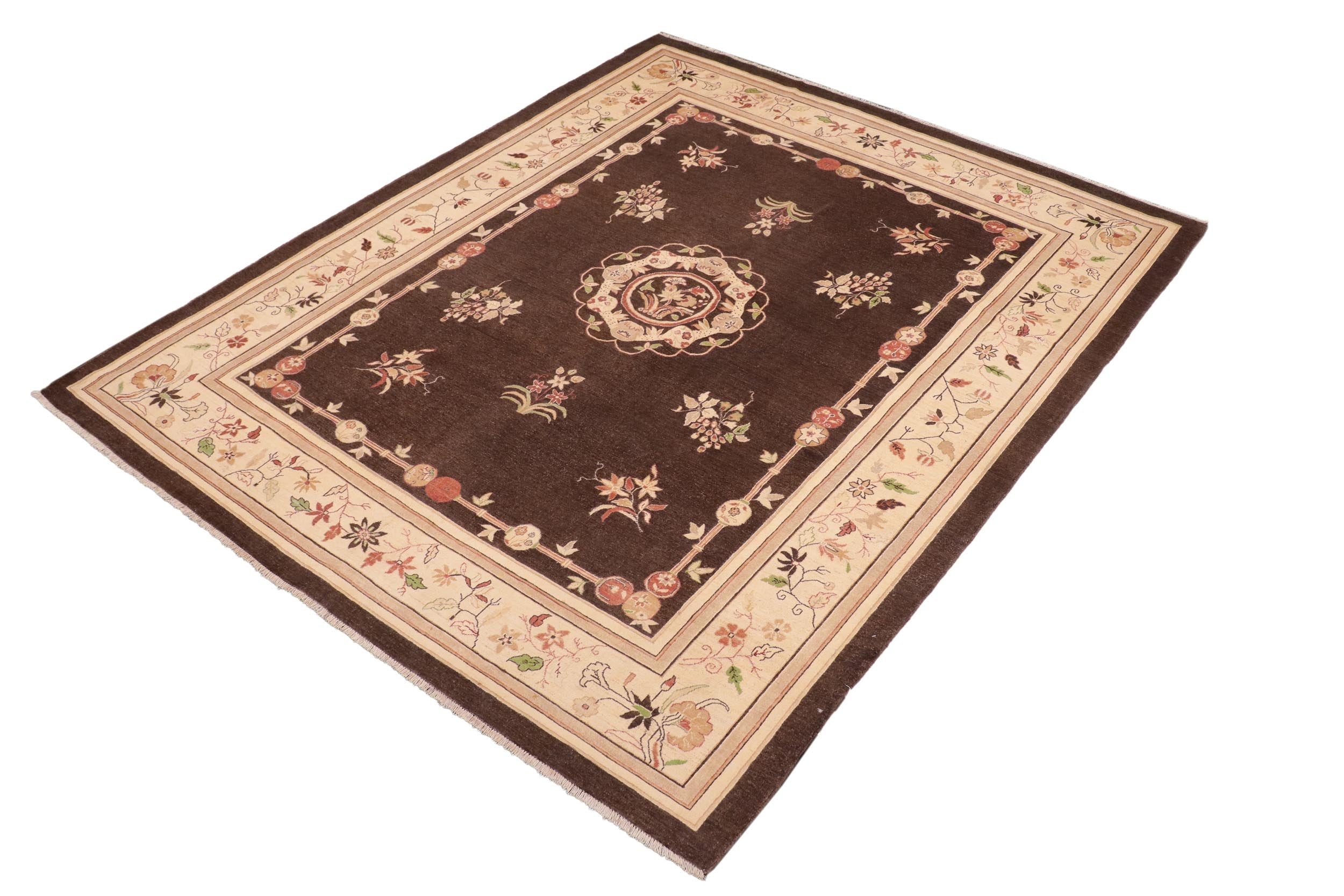 handmade Traditional Kafkaz Brown Beige Hand Knotted RECTANGLE 100% WOOL area rug 8' x 10'