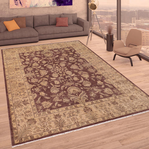 handmade Traditional Kafkaz Brown Tan Hand Knotted RECTANGLE 100% WOOL area rug 8x10