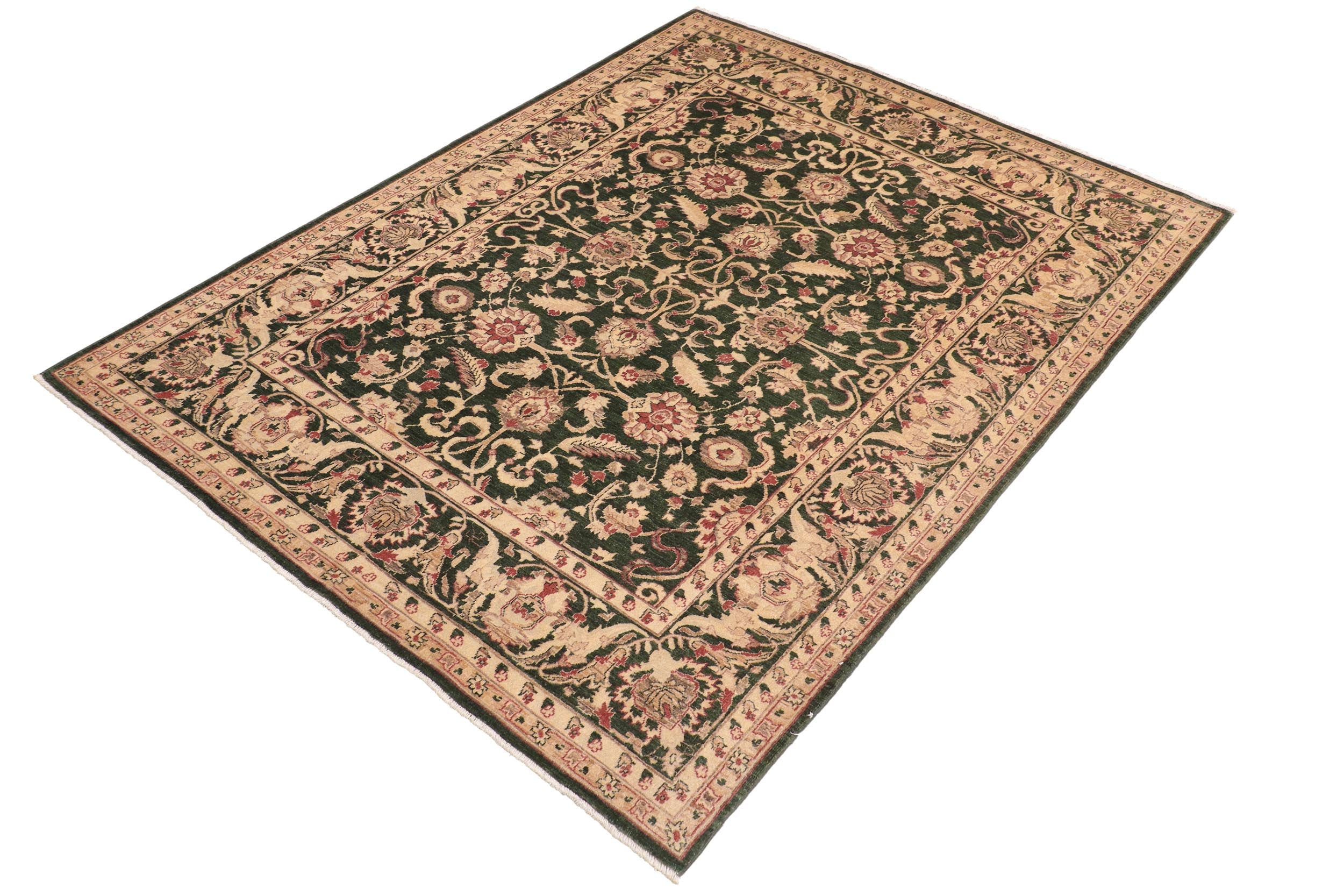 handmade Traditional Kafkaz Green Beige Hand Knotted RECTANGLE 100% WOOL area rug 8x10